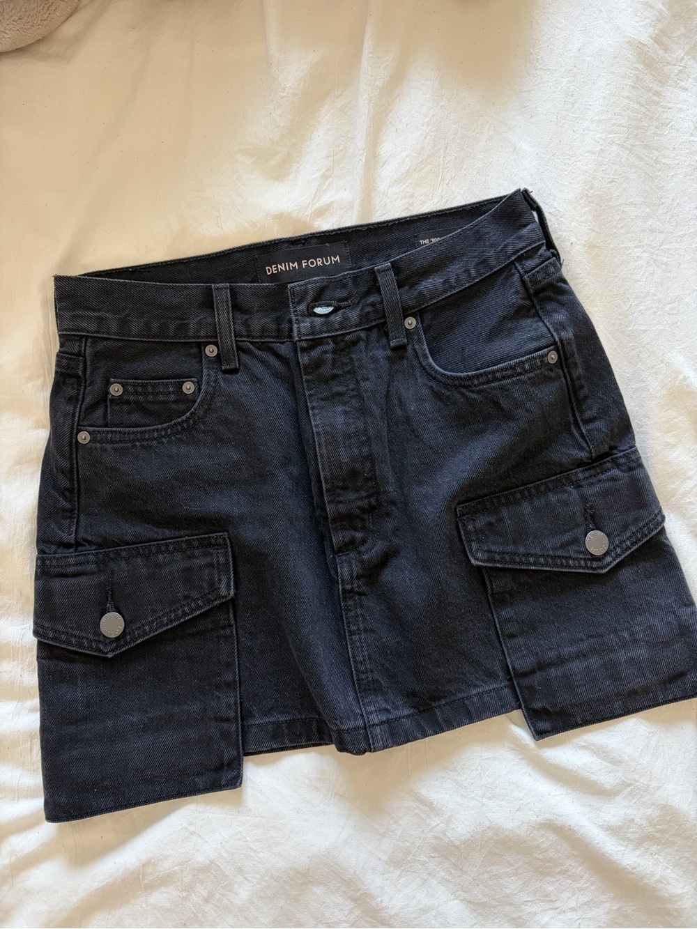 Denim Forum Black Cargo Mini Skirt with Snap Pockets